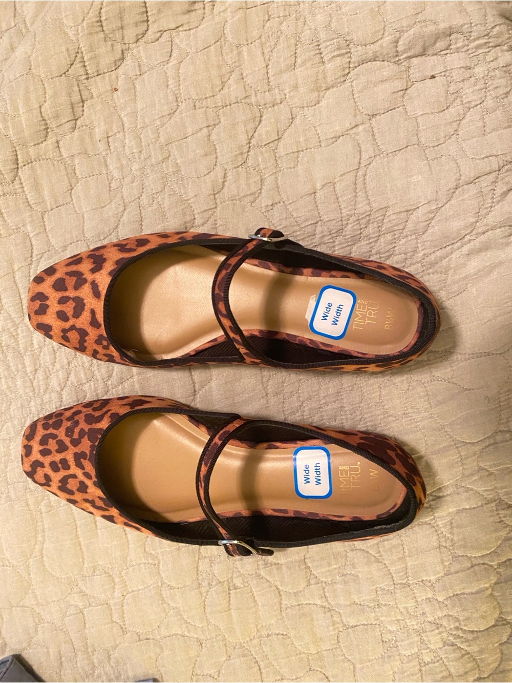 Time and Tru Leopard-Print Mary Jane Flats in Brown and Black